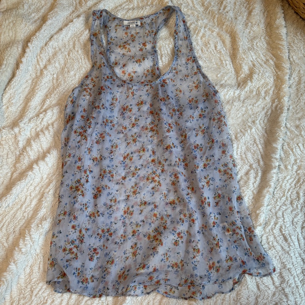 Aerie Floral Tank Top in Light Blue